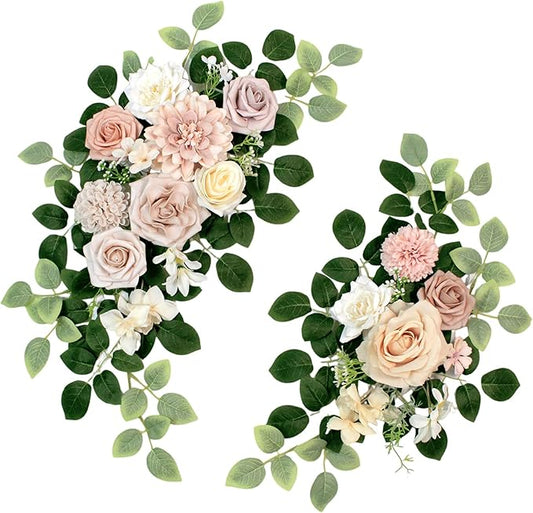 Pack of 2 Wedding Arch Decorations Artificial Hanging Flowers Floral Swag for Wedding Welcome Sign Backdrop Balloon Arch Home Party Bridal Ceremony Reusable (Pink)
