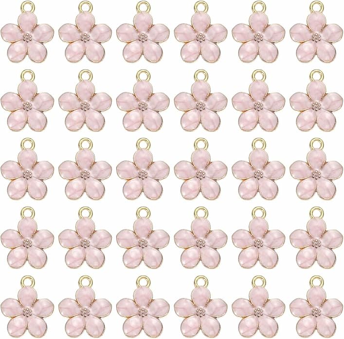 MECCANIXITY Enamel Charm Cherry Blossom Alloy Cute Small Flower Charm Gold Plated Pendant for Jewelry Making
