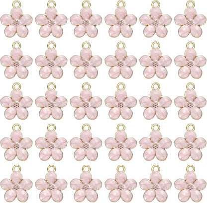 MECCANIXITY Enamel Charm Cherry Blossom Alloy Cute Small Flower Charm Gold Plated Pendant for Jewelry Making