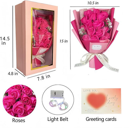 EIGHTOWN Roses Bouquet Artificial Flower - Preserved Red Rose Flowers with Love Necklace for Her - Unique Gifts Valentine's Day, Mother's Day, Thanksgiving, Birthday, Anniversary (512)