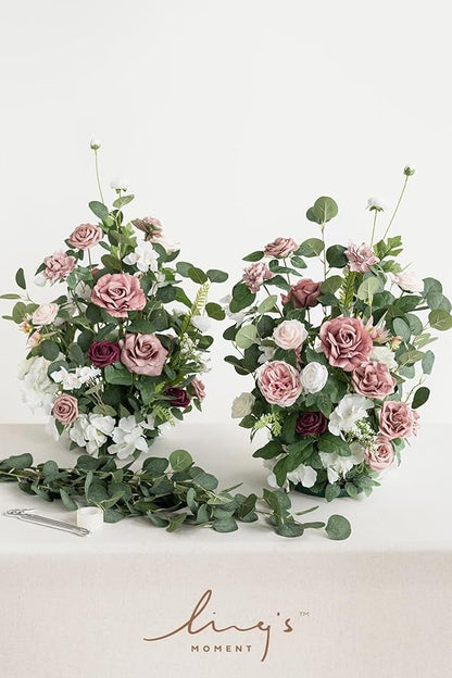 Ling's moment 41" Tall Free Standing Artificial Flowers Arrangements 2 pcs Wedding Arch Altar Stage Decorations Dusty Rose & Cream for Ceremony Reception Church Backdrop Outdoor Aisle Floral Party