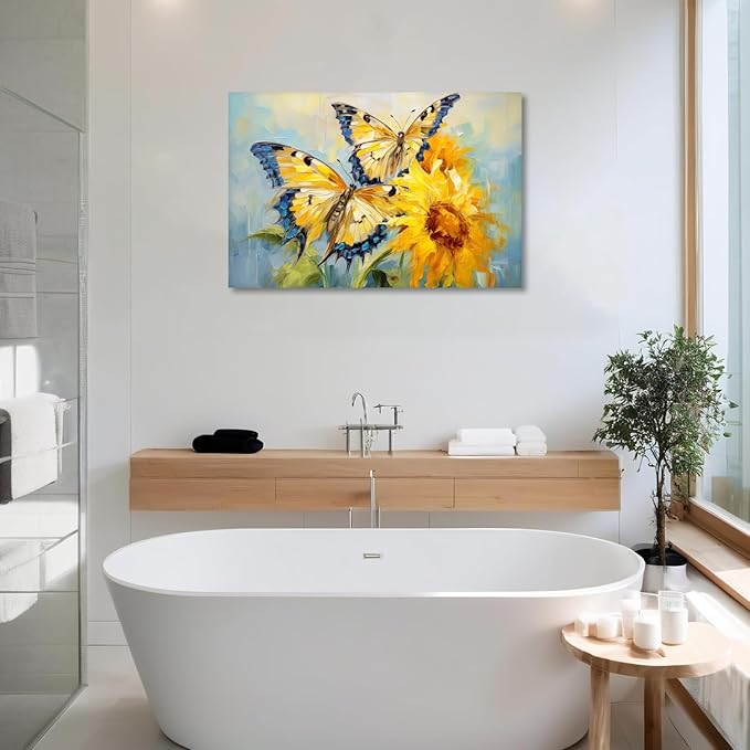 KPLUNDO Butterfly Wall Art Sunflower Picture Abstract Landscape Painting Modern Aesthetics Artwork for Living Room Office Home Wall Decor Stretched and Framed Ready to Hang(Art-5,20.00x30.00 inch)