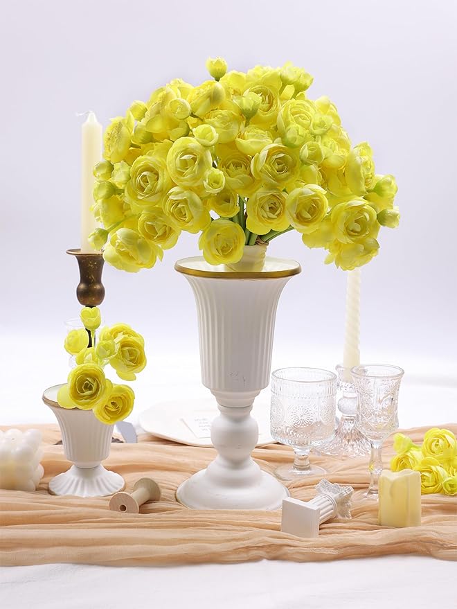 Meldel 32Pcs Ranunculus Artificial Flower Mini Rose, Faux Yellow Ranunculus Flowers for DIY Bouquet, Bulk Fake Peony Wedding Filler Flowers for Centerpieces Arrangements Bridal Shower Decorations