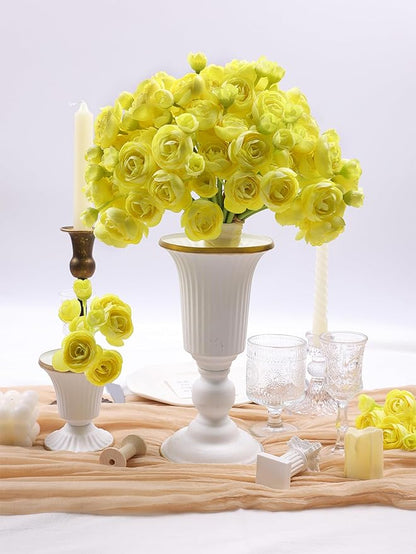 Meldel 32Pcs Ranunculus Artificial Flower Mini Rose, Faux Yellow Ranunculus Flowers for DIY Bouquet, Bulk Fake Peony Wedding Filler Flowers for Centerpieces Arrangements Bridal Shower Decorations