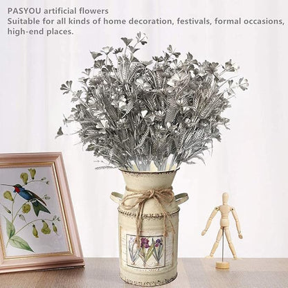 PASYOU Christmas Artificial Plants Decoration, Plastic Grass Faux Shrubs Simulation Flower Leaves Indoor Outdoor Home Garden Planter Filler Party Hotel Verandah Wedding DIY Decor - Silver 2 Pack