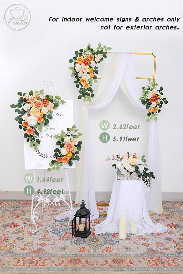Pack of 2 Wedding Arch Decorations Artificial Hanging Flowers Floral Swag for Wedding Welcome Sign Backdrop Balloon Arch Home Party Bridal Ceremony Reusable(Orange)