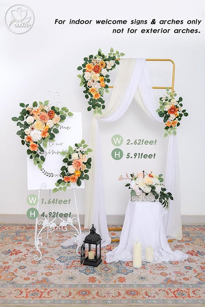 Pack of 2 Wedding Arch Decorations Artificial Hanging Flowers Floral Swag for Wedding Welcome Sign Backdrop Balloon Arch Home Party Bridal Ceremony Reusable(Orange)