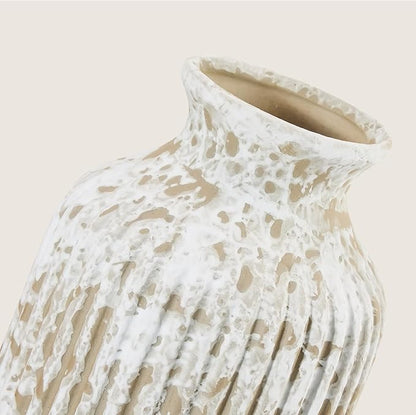Ceramic Flower Vase Home Décor, 9.25 Inch Rustic Farmhouse Vase, Ribbed Vintage Vase, Pottery Decorative Vases for Living Room, Entryway Table, Shelf, Kitchen Island, Coffee Table(Mottled-Gray)