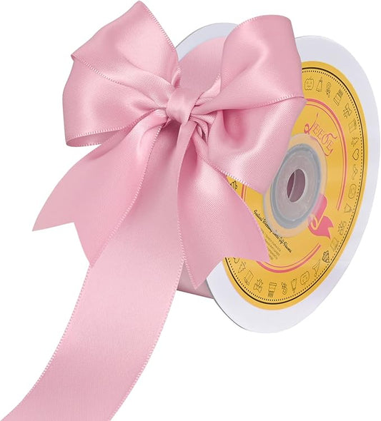 Double Face Pearl Pink Satin Ribbon 1-1/2 inch X 25 Yards Polyester Pearl Pink Ribbon for Gift Wrapping Very Suitable for Weddings Party Hair Bow Invitation Decorations and More
