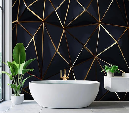 Eierme-Polygonal Pattern Luxury Dark Blue with Gold Abstract Background Peel and Stick 137" x 102"