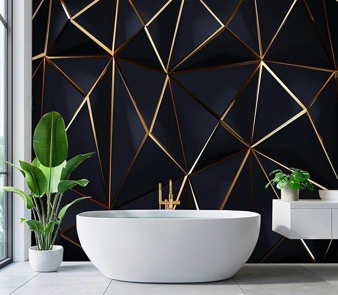 Eierme-Polygonal Pattern Luxury Dark Blue with Gold Abstract Background Peel and Stick 160" x 114"