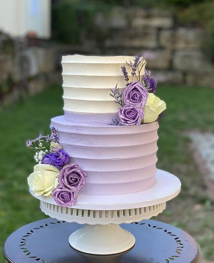 IPOPU Glitter Flowers,25PCS Light Purple Glitter Roses Fake Roses Artificial Flowers for Cake Wedding Bouquet Home Party Decoration(Lilac)