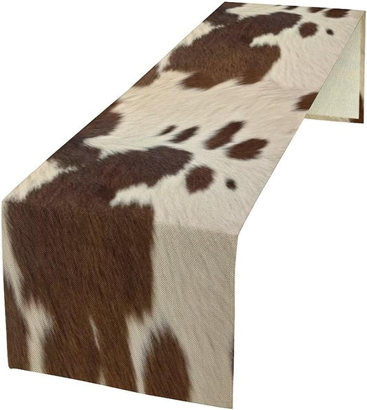 Cow Print Table Runner, Brown Cowhide Western Style Runner Country Farmhouse Cottage Patten Decoration for Home Kitchen Dining,13x108 Inch