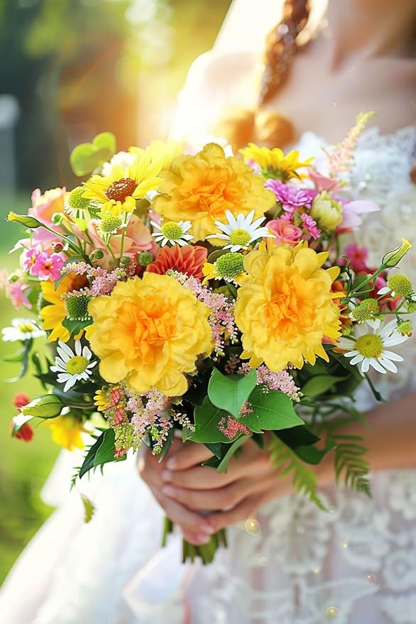 Yellow Carnations Artificial Flowers 15PCS Carnations Flowers Silk Flowers 21.25in Fake Flowers for Wedding Home Table Centerpieces Floral Arrangements(Yellow)