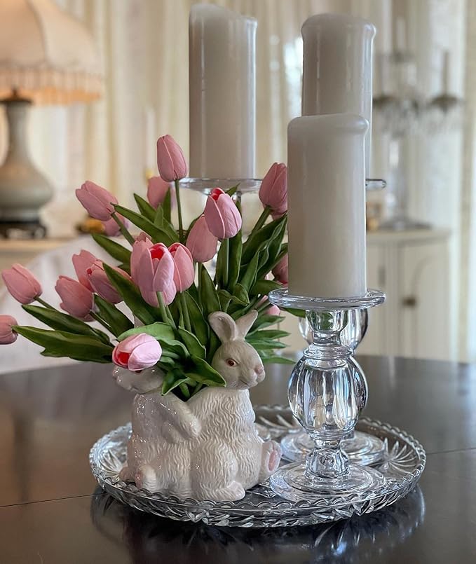 Beferr Pink Tulips Artificial Flowers 18Pcs Faux Tulip Real Touch Tulip Fake Flowers Bouquets Arrangements for Mothers Day Spring Easter Wedding Home Table Decor Pink