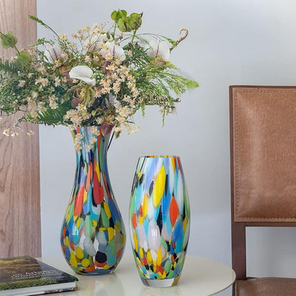 Ca D Oro Colored Glass Vase Confetti Effect Hand Blown Murano-Style Art Glass for Flower, Room Decoration and Centerpiece - Model Nº 83