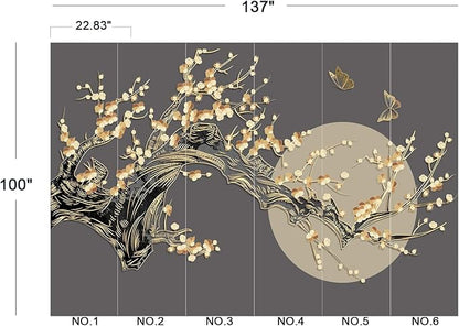 Golden Branches Butterflies Moon Wall Mural Wallpaper for Bedroom 137" x 100"