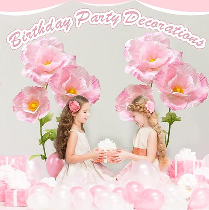 3Pcs Large Paper Fake Flower Decorations, Giant Artificial Flower Decoration with Standing Base, Big Fake Flower Bouquet 6.1Ft for Wedding Birthday Party Decor Ideal for Home and Event Decor(Pink)