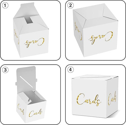 AWSICE Classic Elegant Card Box – 1 Set Hot Stamping Card Receiving Box for Gift Envelope Money – Wedding Bridal Baby Shower Birthday Graduation Party Supplies Decorations (8"*8"*8", Gold)-A05