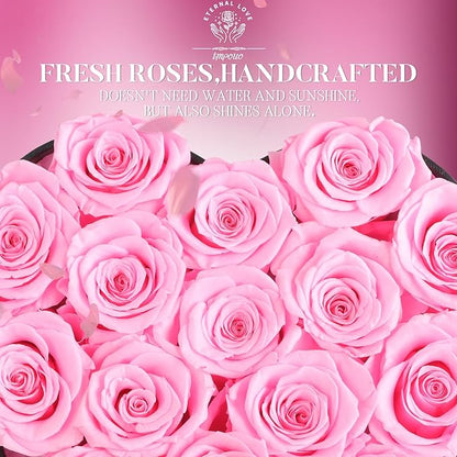 16-Piece Forever Flowers Heart Shape Box - Preserved Roses, Birthday Gifts For Women- Flower Delivery Prime, Valentines, Anniversary, Wedding Gifts- Pink Roses