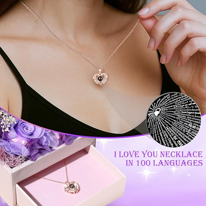 Gifts for Mom Grandma Christmas Birthday Preserved Flowers Roses with Heart Necklace Fresh Flowers for delivery Prime Eternal Forever Flower Box Xmas Gifts for Women Mother Her Wife from Daughter