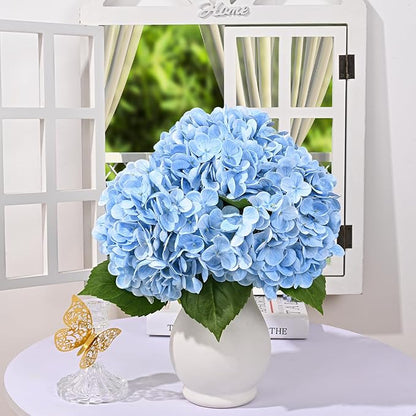 4 Pcs Blue Hydrangea Artificial Flowers, Latex Real Touch Hydrangea Flowers, 19.6'' Full Faux Hydrangea Flowers Fake Flowers for Home Decor Party Wedding Centerpiece Bouquet Floral Arrangements