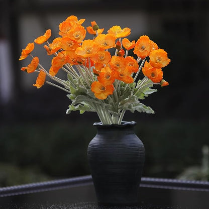 12PCS Orange Poppy Flowers Artificial 23" Real Touch Stems Faux Poppies Silk Flowers for Home Decor Indoor (Orange)