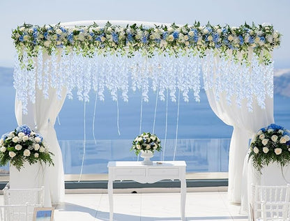 12Pack Wisteria Hanging Flowers Vines 3.6ft Blue Artificial Flowers Fake Wisteria Bushy Garland Silk Flowers Hanging Rattan String for Garden Home Wall Wedding Party Decor (Sky Blue)