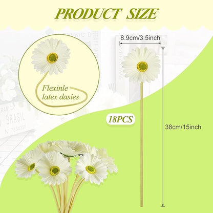 WILLBOND 18 Pieces Artificial Gerbera Daisies Flowers Fake Daisy Faux Boho Daisy Flowers Bouquet 15 in for Boho Birthday Decorations Wedding Home Decor (White)