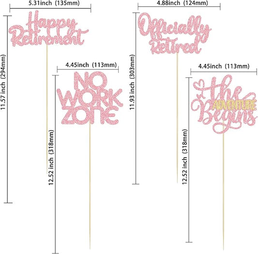 Ephlyn 16Pcs Happy Retirement Centerpiece Sticks Officially Retired Table Flower Centerpieces Sticks No Work Zone Floral Decorations for Farewell Birthday Party Centerpieces Supplies Pink