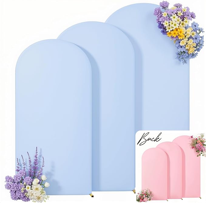 Pink and Blue Arch Backdrop Cover 7.2FT 6.6FT 6FT Arch Covers Stretchy Backdrop Set of 3, Gender Reveal Arch Cover Spandex Fitted Fabric Arch Covers for Boy or Girl Party Birthday Baby Shower Decor