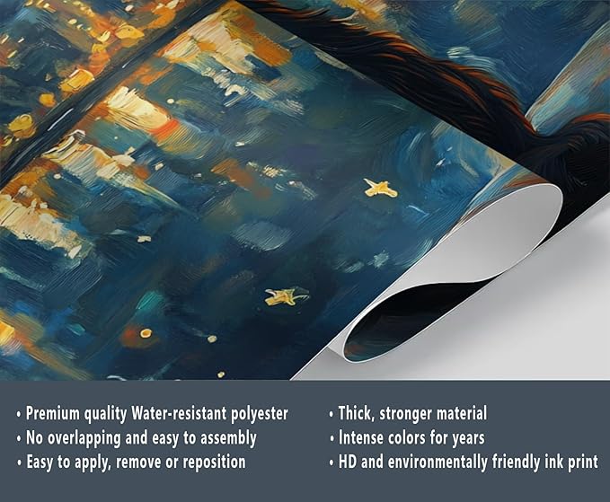 KIREUPA Dog and Moon Night Sky Wall Mural, Starry Night Cityscape 3d Wall Murals, Nighttime Dog Reflection Wallpaper Mural, for Living Room Bedroom Large Wallpaper Indoor Decor 59" W x39.4 H