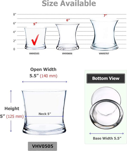 WGV Unique Bouquet Vase Bulk, 5.5" W, 5" H, Clear Short Hurricane Concaved Gathering Glass Floral Candle Holder, Home Wedding Event Decor, 12 Pieces (VHV0505)