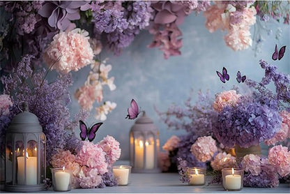 YongFoto Elegant Flower Wall Backdrop 7x5ft Floral Butterfly Candle Photography Background Baby Bridal Shower Wedding Girl Birthday Party Banner Room Decor Portrait Photoshoot Wallpaper Photo Booth
