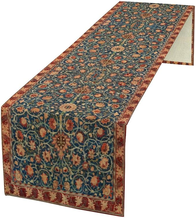 William Morris Table Runner, Rustic Boho Ethnic Flower Original Design Print Table Runner for Home Party Dining Room Kitchen Decor 13x36 Inch