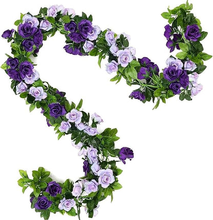 JUSTOYOU 2 Pack (15.8FT) Fake Rose Garland, Artificial Roses Vines Flower Garland Hanging Floral Vine Wedding Home Backdrop Party Arch Arrangement Decoration