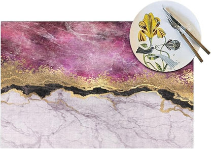Placemats Set of 4 PVC Woven Place Mats Heat Resistant Easy to Clean for Indoor Outdoor Party Kitchen Dining Table Decoration 12"x18",Marble Pattern