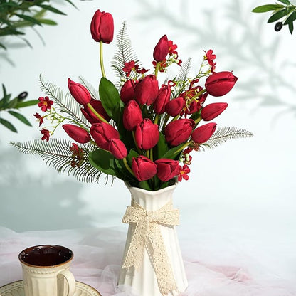 Real Touch Artificial Tulips, 20pcs Fake Tulip Flowers Stem, PU Faux Tulips 19.7” for Mother's Day, Home Decor, Wedding, Easter Valentine's Gift, Table Centerpiece, Floral Arrangements, Red