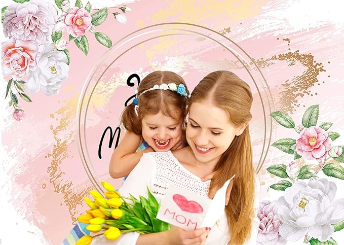 Dudaacvt 8x6ft Happy Mother's Day Backdrop Love Heart Photography Background Floral Mothers Day Birthday Photography Background for Mother's Day Photo Booth Props