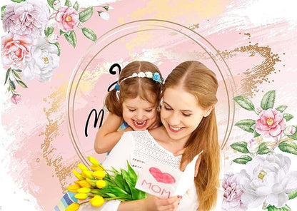 Dudaacvt 10x8ft Happy Mother's Day Backdrop Love Heart Photography Background Floral Mothers Day Birthday Photography Background for Mother's Day Photo Booth Props