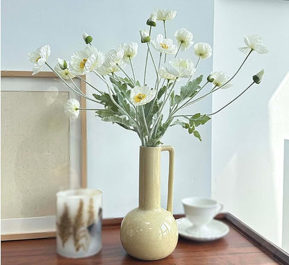 Set of 6 White Poppies Flowers Artificial for Vase, Faux Wildflowers with Long Stems, Silk Flowers Arrangement for Wedding Party Farmhouse Home Office Indoor Kitchen Dining Table Decoration