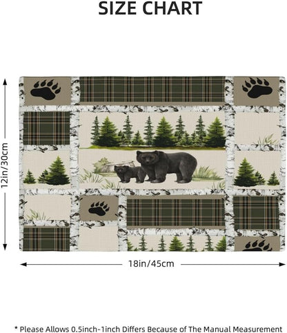 Forest Bear Moose Place Mats Set of 6 Pine Tree Wild Animal Kitchen Dining Table Mat for Indoor Outdoor Decorations 12 X 18 Inch 6 PCS, Style-19
