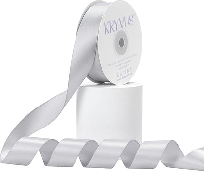 Silver Satin Ribbon, Double Faced 1 Inch X 25 Yards Silver Ribbon, Premium Satin Ribbon for Gift Wrapping, Crafts, Hair Bow Making, Sewing, Flower Bouquet, Wedding Party Decor