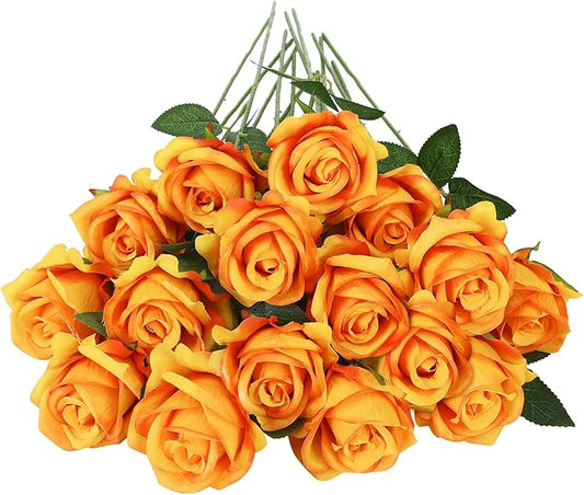 80 Pcs Roses Artificial Flowers, Silk Gradient Yellow Artificial Flowers Petals Long Stem Roses for Wedding Bouquet Home Party Decor