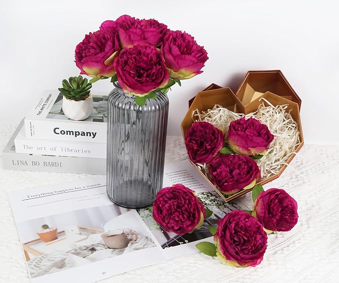 Artificial Peonies 16pcs Artificial Flowers Peony Silk Flower Heads with Stem Purple Fake Flowers Peonies Faux Flowers Realistic Flowers for Home Wedding Party Festival Decor (Purple)