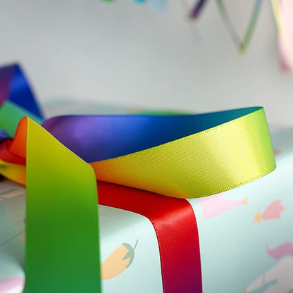 MEEDEE Satin Ribbon 1 inch Rainbow Ribbon Rainbow Satin Ribbons Neon Color Ribbons for Gift Wrapping Birthday Pride Party Decoration Handmade Bows DIY Crafts - 25 Yards