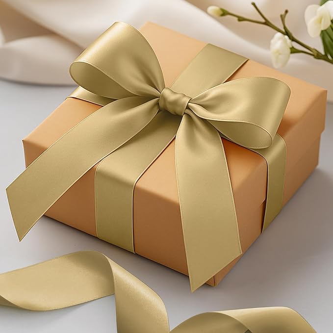 Fullive 1 1/2 Inch Champagne Gold Ribbon, 30 Yards Satin Ribbon, Polyester Satin Christmas Ribbon for Wedding Xmas Tree Graduate New Years Decorations DIY Bows Bouquet Gift Wrapping Christmas Favors