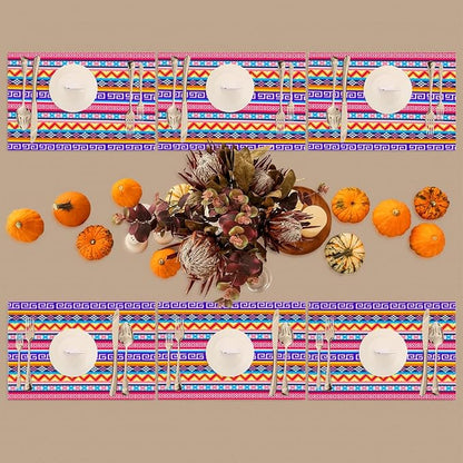 Aztec Rainbow Western Placemats Set of 4 PVC Vinyl Non Slip Table Mats Waterproof Heat Resistant Place Mats Washable Wipeable Dining Table Mat for Kitchen Party Indoor Outdoor Decorative