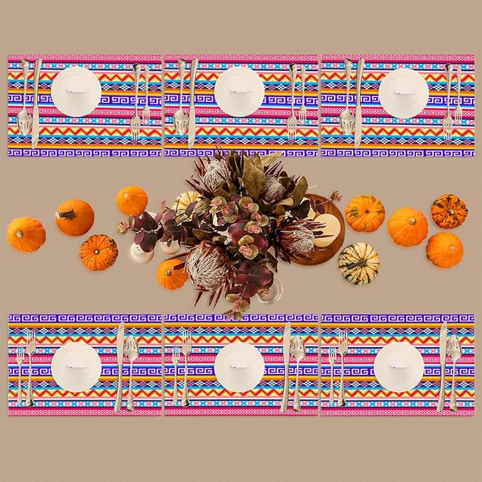 Aztec Rainbow Western Placemats Set of 1 PVC Vinyl Non Slip Table Mats Waterproof Heat Resistant Place Mats Washable Wipeable Dining Table Mat for Kitchen Party Indoor Outdoor Decorative