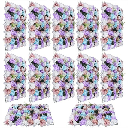 12 Pcs Artificial Flower Wall Panels 60x40cm 3D Flower Background for Wall, Wedding Flower Decorations Wall Silk Rose Panels for Candy Wall, Photo Areas, Stage Background Wall(Dahlia + Rose + Leaf)